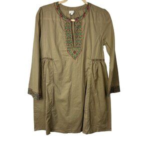 Velzera Womens Embroidered Tunic Dress Beige S Boho 100% Cotton Long Sleeve
